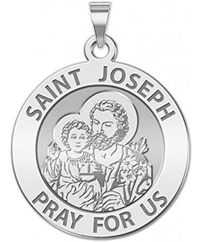 Saint Joseph Religious Medal - in Sterling Silver and 10K or 14K Gold 3/4 x 3/4 Inch Medal With Engraving Solid 10k White Gol...