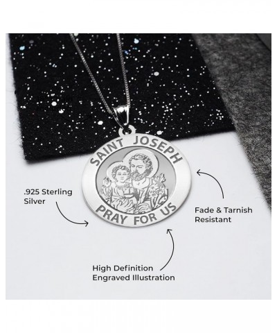 Saint Joseph Religious Medal - in Sterling Silver and 10K or 14K Gold 3/4 x 3/4 Inch Medal With Engraving Solid 10k White Gol...