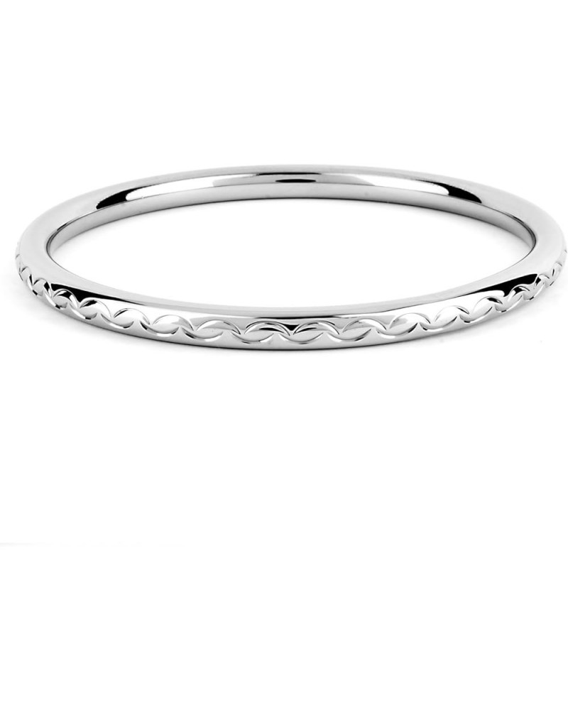 ELYA Bangle Bracelet 8 inch Polished Silver Stainless Steel Engraved with your choice Scalloped or Diamond Cut pattern Scallo...