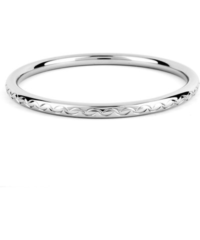 ELYA Bangle Bracelet 8 inch Polished Silver Stainless Steel Engraved with your choice Scalloped or Diamond Cut pattern Scallo...