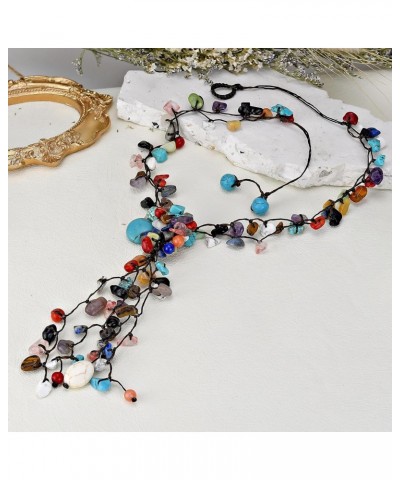 Elegant Handcrafted Colorful Cluster of Stones Multistrand Drop Statement Necklace, 25 inch $15.23 Necklaces