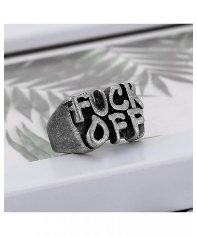 Stainless Steel Cool Statement Signet Ring Fuck Off Middle Finger Hip Hop Punk Biker Rings for Men Women Ancient Silver $8.92...