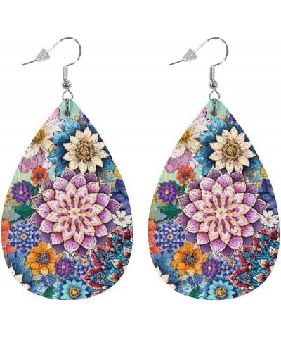 PU Leather Earrings Lightweight Teardrop Dangle Earrings Double-Side Printed Earrings Earbob for Women Girls Boho Flower $7.9...