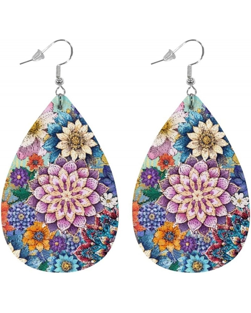 PU Leather Earrings Lightweight Teardrop Dangle Earrings Double-Side Printed Earrings Earbob for Women Girls Boho Flower $7.9...