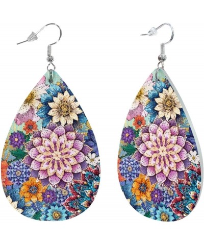 PU Leather Earrings Lightweight Teardrop Dangle Earrings Double-Side Printed Earrings Earbob for Women Girls Boho Flower $7.9...