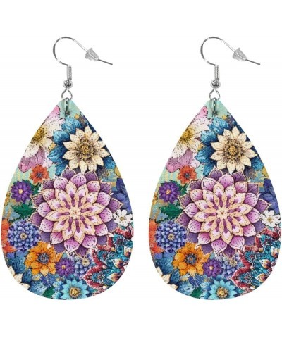 PU Leather Earrings Lightweight Teardrop Dangle Earrings Double-Side Printed Earrings Earbob for Women Girls Boho Flower $7.9...