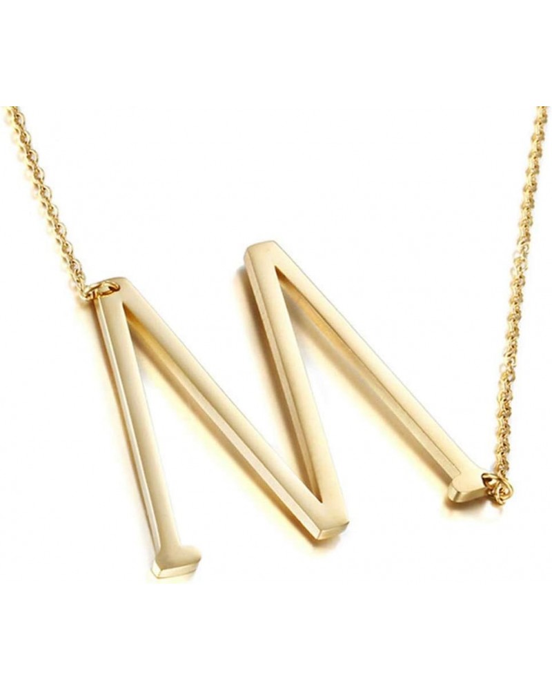 Sideways Initial Necklace 18K Gold Plated Stainless Steel Large Letter Necklace Big Initial Pendant Monogram Name Necklace fo...