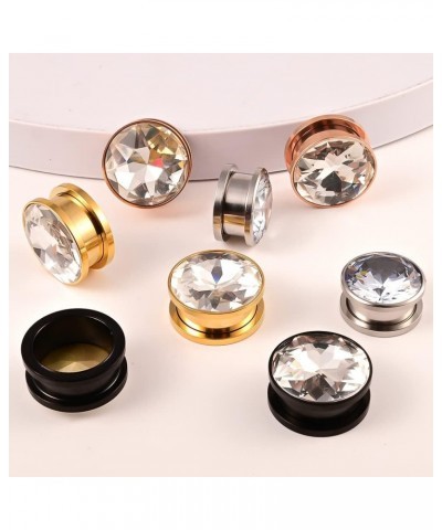 2PCS Simple Elegant Zircon Hypoallergenic Stainless Steel 0g 2g Plugs Ear Gauges Tunnels Piercing Expander Stretchers Fashion...