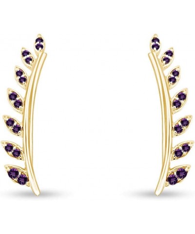 Ear Crawler Cuff Earrings 14k Yellow Gold Over Sterling Silver Climber Studs Olive Leaf Simulated-Amethyst $29.57 Earrings