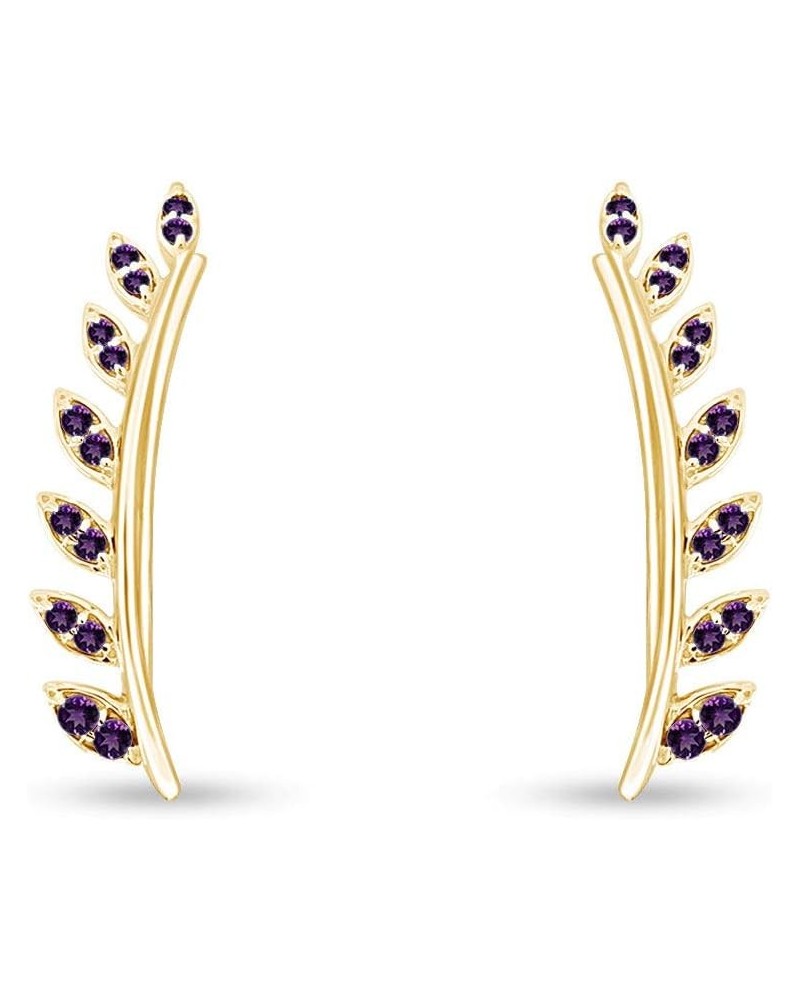 Ear Crawler Cuff Earrings 14k Yellow Gold Over Sterling Silver Climber Studs Olive Leaf Simulated-Amethyst $29.57 Earrings