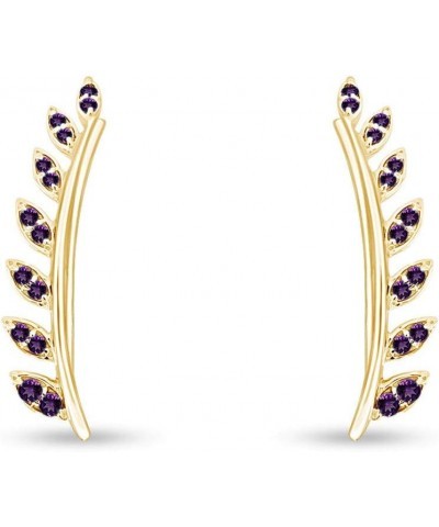 Ear Crawler Cuff Earrings 14k Yellow Gold Over Sterling Silver Climber Studs Olive Leaf Simulated-Amethyst $29.57 Earrings