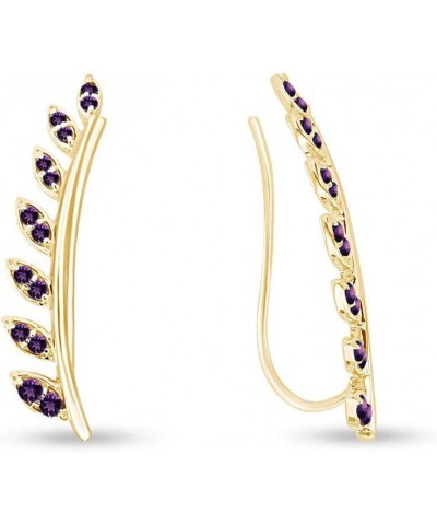 Ear Crawler Cuff Earrings 14k Yellow Gold Over Sterling Silver Climber Studs Olive Leaf Simulated-Amethyst $29.57 Earrings