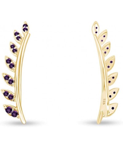 Ear Crawler Cuff Earrings 14k Yellow Gold Over Sterling Silver Climber Studs Olive Leaf Simulated-Amethyst $29.57 Earrings