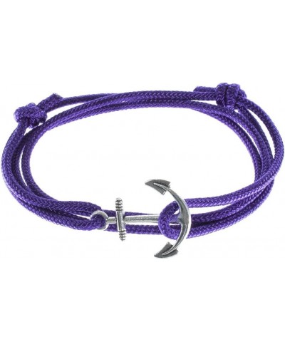 Women's Adjustable Nautical Anchor and Fish Hook Wrap Cuff Bracelets - Made of Nylon Rope Acid Purple - Silver Anchor $8.25 B...