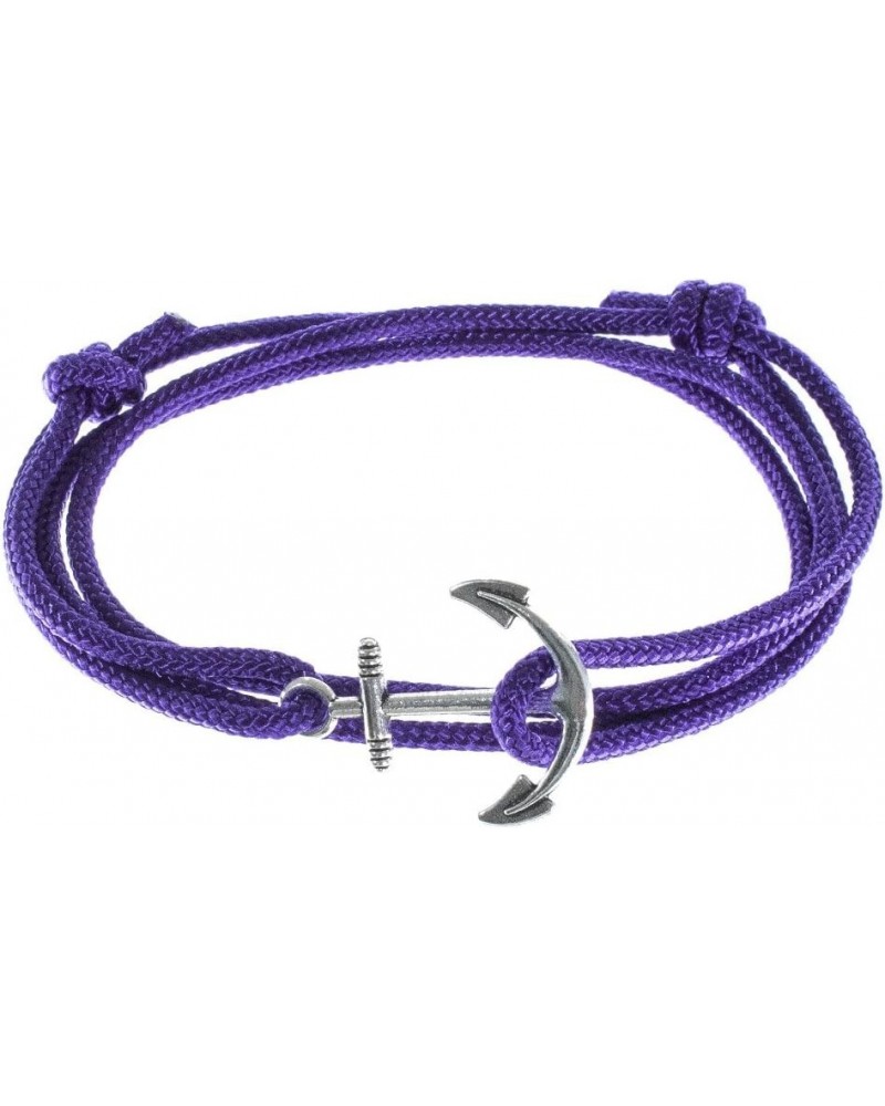 Women's Adjustable Nautical Anchor and Fish Hook Wrap Cuff Bracelets - Made of Nylon Rope Acid Purple - Silver Anchor $8.25 B...