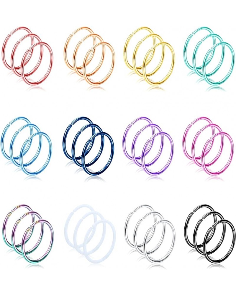 36Pcs 20G Nose Ring Hoop for Women Men 316L Stainless Steel Helix Tragus Lip Septum Ring Cartilage Earring Hoop Piercing Jewe...