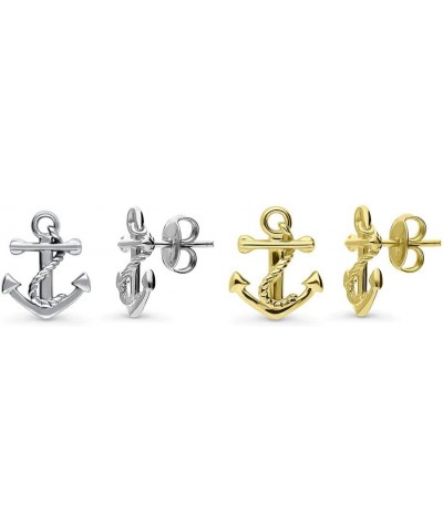 Sterling Silver Anchor Fashion Stud Earrings for Women, Rhodium Plated and Yellow Gold Flashed, 2 Pairs $20.75 Earrings