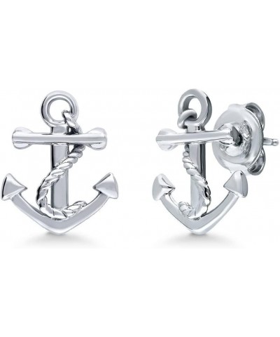 Sterling Silver Anchor Fashion Stud Earrings for Women, Rhodium Plated and Yellow Gold Flashed, 2 Pairs $20.75 Earrings