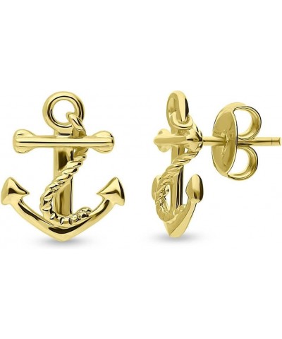 Sterling Silver Anchor Fashion Stud Earrings for Women, Rhodium Plated and Yellow Gold Flashed, 2 Pairs $20.75 Earrings