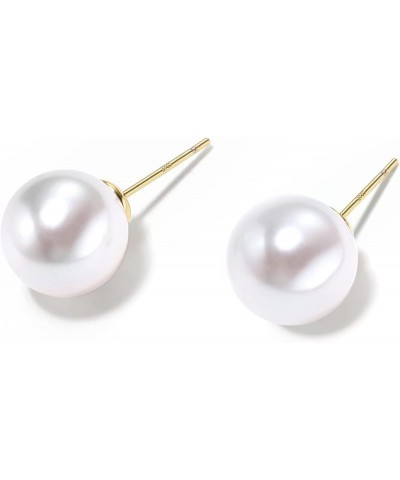 Stud Pearl Earrings Freshwater Cultured Pearl Earrings for Women 14K Gold Plated 925 Sterling Silver Simulated Shell Pearl Ea...