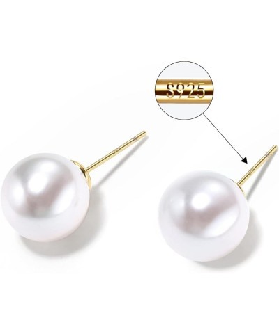 Stud Pearl Earrings Freshwater Cultured Pearl Earrings for Women 14K Gold Plated 925 Sterling Silver Simulated Shell Pearl Ea...