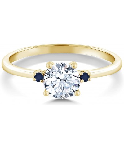 10K Yellow Gold White Created Sapphire and Blue Sapphire Solitaire Engagement Ring For Women (1.03 Cttw, Round 6MM, Gemstone ...