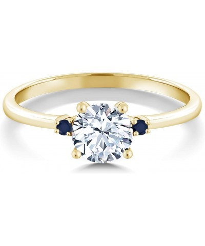 10K Yellow Gold White Created Sapphire and Blue Sapphire Solitaire Engagement Ring For Women (1.03 Cttw, Round 6MM, Gemstone ...