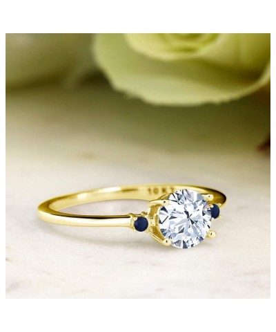 10K Yellow Gold White Created Sapphire and Blue Sapphire Solitaire Engagement Ring For Women (1.03 Cttw, Round 6MM, Gemstone ...