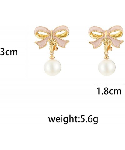 Twinkle Pearl Bow Dangle Earrings, Bow Pearl Drop Earrings, Gold Bow Ribbons Earrings, Jewelry Gifts for Her Pink $11.19 Earr...