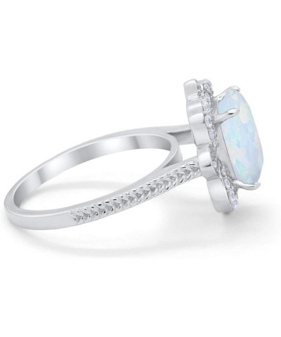 Halo Art Deco Emerald Cut Engagement Bridal Ring Round CZ 925 Sterling Silver Created White Opal $16.79 Rings