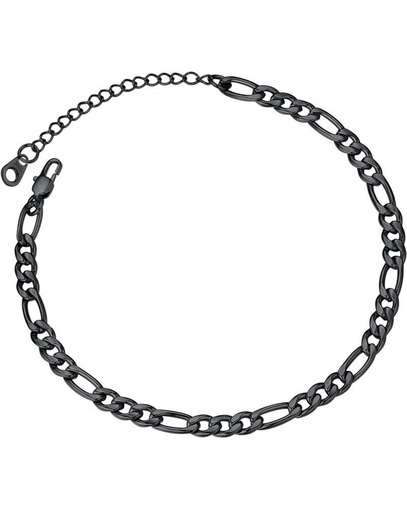 Black Cuban/Figaro/Twist Rope Chain Ankle Bracelet, Stainless Steel-Send Gift Box AF-5mm-figaro 8.5 Inches $9.00 Anklets