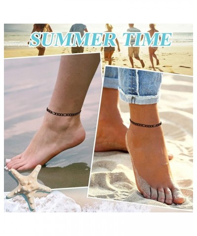 Black Cuban/Figaro/Twist Rope Chain Ankle Bracelet, Stainless Steel-Send Gift Box AF-5mm-figaro 8.5 Inches $9.00 Anklets