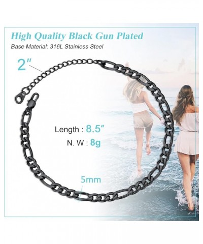 Black Cuban/Figaro/Twist Rope Chain Ankle Bracelet, Stainless Steel-Send Gift Box AF-5mm-figaro 8.5 Inches $9.00 Anklets