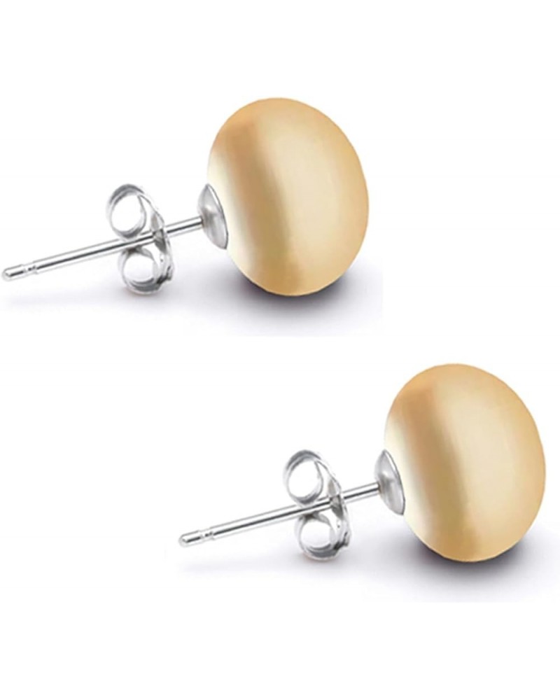 6-10mm Champagne Color Freshwater Cultured Pearl Earrings Stud for Women 925 Sterling Silver Push Back or Screw Back Settings...