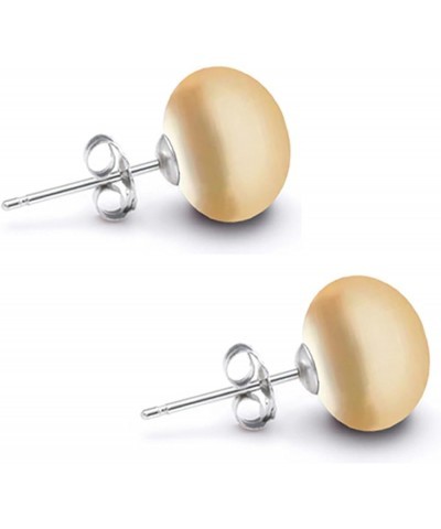 6-10mm Champagne Color Freshwater Cultured Pearl Earrings Stud for Women 925 Sterling Silver Push Back or Screw Back Settings...