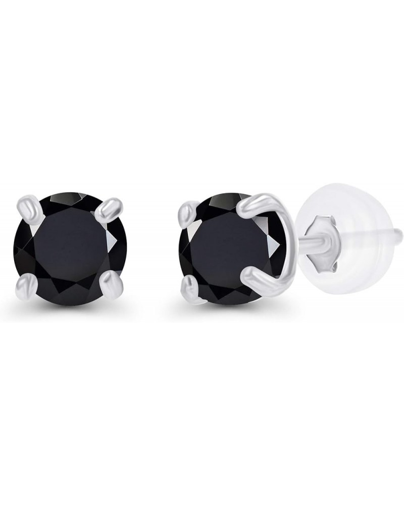 Solid 10K Gold 3mm Round Prong Set Hypoallergenic Genuine Petite Birthstone Stud Earrings Onyx White Gold $15.29 Earrings