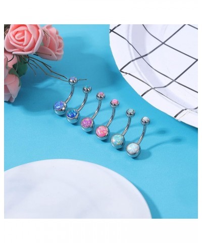 14g Fire Opal Belly Button Rings 316l Surgical Stainless Steel Belly Navel Ring Body Jewelry Piercing Light blue $7.55 Body J...