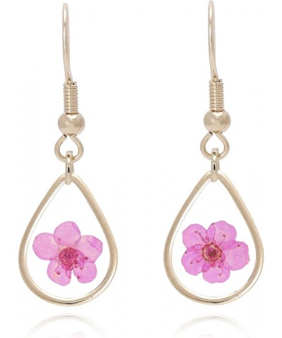 Pressed Flower Yellow Gold Plated Tear Drop Earrings PINK $9.87 Earrings