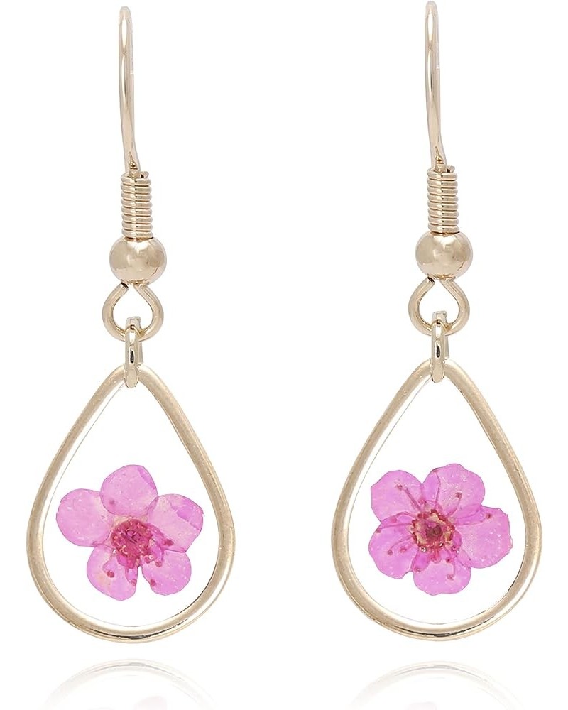 Pressed Flower Yellow Gold Plated Tear Drop Earrings PINK $9.87 Earrings