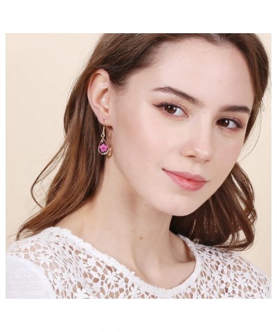 Pressed Flower Yellow Gold Plated Tear Drop Earrings PINK $9.87 Earrings