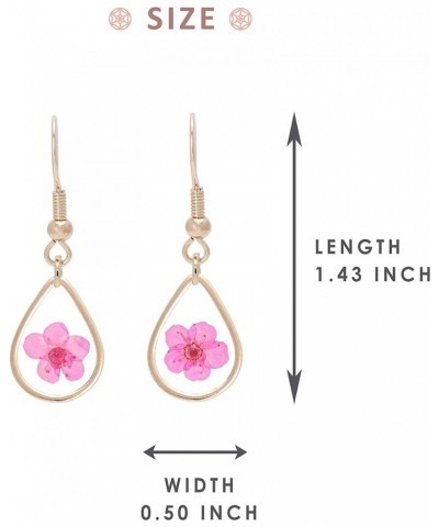 Pressed Flower Yellow Gold Plated Tear Drop Earrings PINK $9.87 Earrings