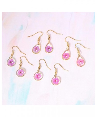 Pressed Flower Yellow Gold Plated Tear Drop Earrings PINK $9.87 Earrings