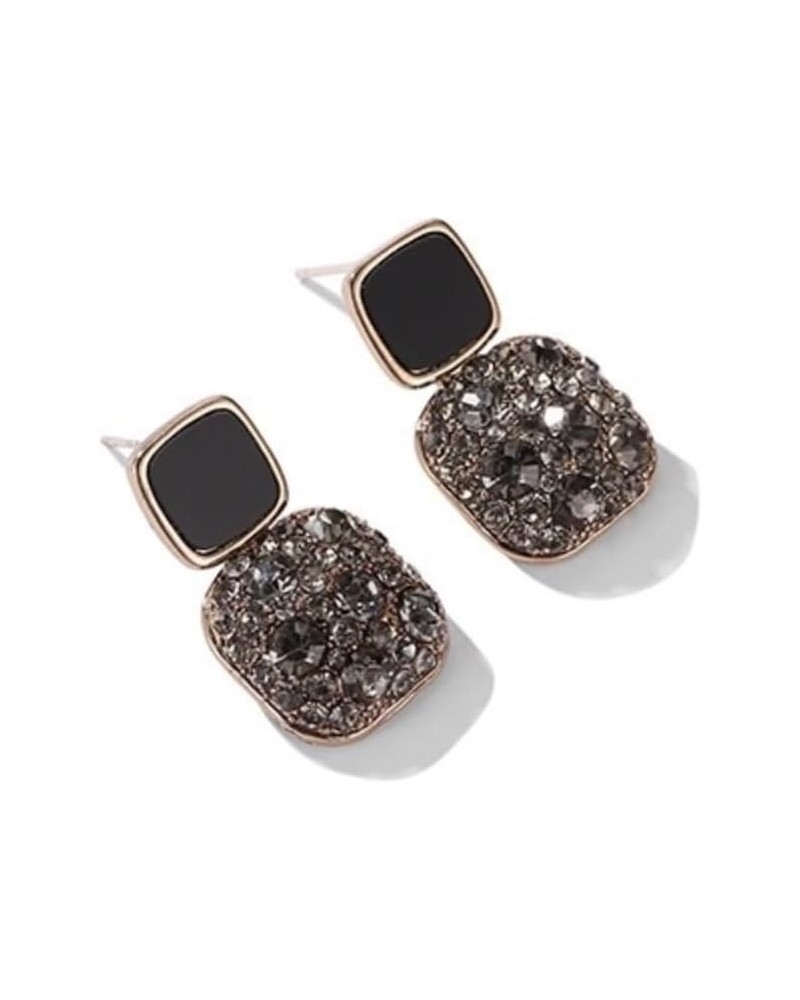 Women's Square Hypoallergenic Black Stud Earrings, 18K Gold Plated Rhinestone Earrings, Stylish High-End Design, Silver Studs...