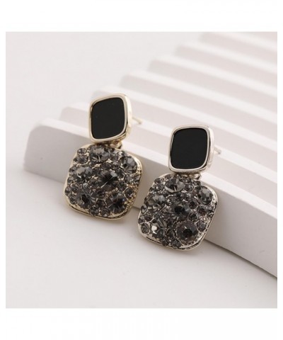 Women's Square Hypoallergenic Black Stud Earrings, 18K Gold Plated Rhinestone Earrings, Stylish High-End Design, Silver Studs...