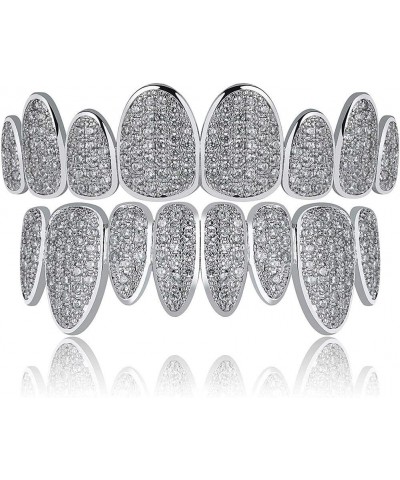 18K Gold Plated Iced Out Simulated Diamond Grills for Your Teeth with Molding Bars Silver Set $11.76 Body Jewelry