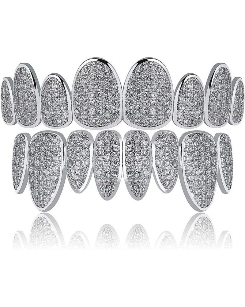 18K Gold Plated Iced Out Simulated Diamond Grills for Your Teeth with Molding Bars Silver Set $11.76 Body Jewelry