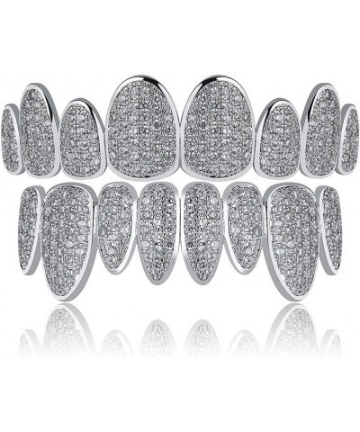 18K Gold Plated Iced Out Simulated Diamond Grills for Your Teeth with Molding Bars Silver Set $11.76 Body Jewelry