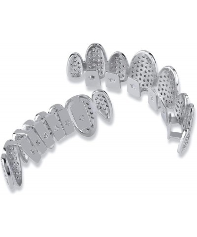 18K Gold Plated Iced Out Simulated Diamond Grills for Your Teeth with Molding Bars Silver Set $11.76 Body Jewelry