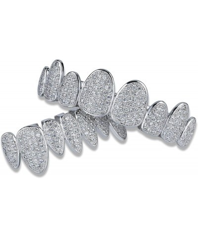 18K Gold Plated Iced Out Simulated Diamond Grills for Your Teeth with Molding Bars Silver Set $11.76 Body Jewelry