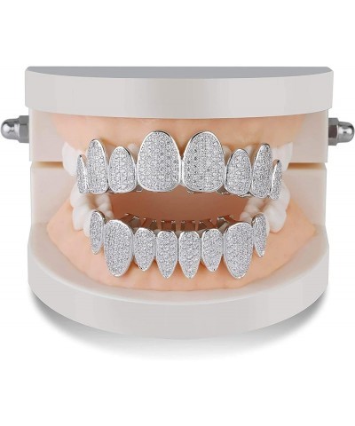 18K Gold Plated Iced Out Simulated Diamond Grills for Your Teeth with Molding Bars Silver Set $11.76 Body Jewelry